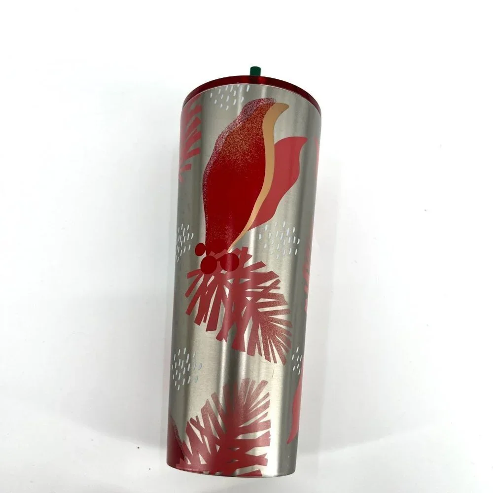 Starbucks Christmas‎ 2019 Stainless Steel Tumbler Cold Beverage With Lid & Straw